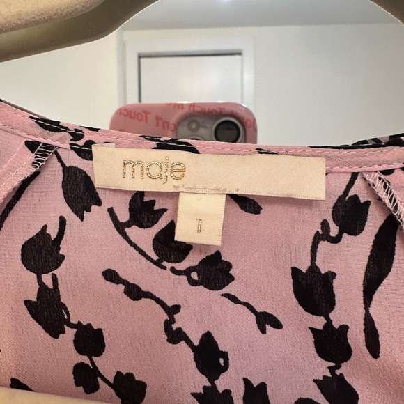 Maje pink and black 100% silk floral dress with slip size 1 - Picture 9 of 10